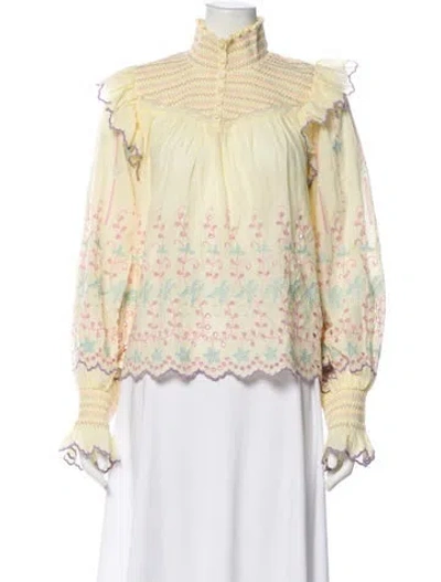Pre-owned Loveshackfancy Floral Print Long Sleeve Blouse In Yellow