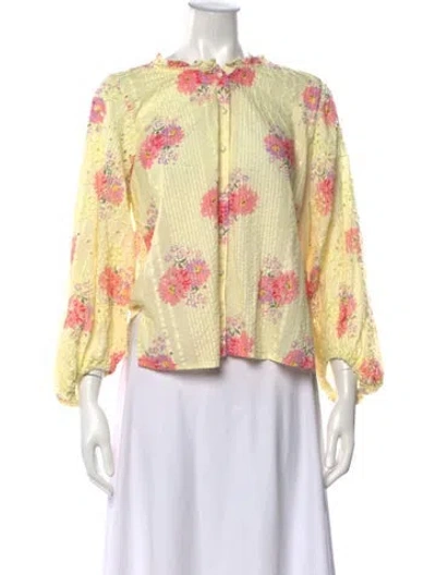 Pre-owned Loveshackfancy Floral Print Long Sleeve Blouse In Yellow
