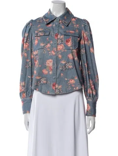 Pre-owned Loveshackfancy Floral Print Long Sleeve Button-up Top In Blue