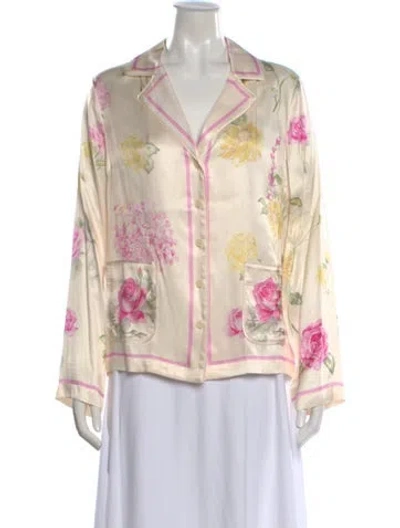 Pre-owned Loveshackfancy Floral Print Long Sleeve Button-up Top In Neutral
