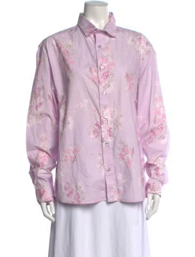 Pre-owned Loveshackfancy Floral Print Long Sleeve Button-up Top In Pink