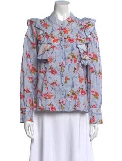 Pre-owned Loveshackfancy Floral Print Long Sleeve Button-up Top In Purple