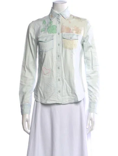 Pre-owned Loveshackfancy Floral Print Long Sleeve Button-up Top In White