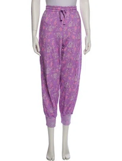 Pre-owned Loveshackfancy Floral Print Lounge Pants In Purple