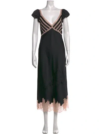 Pre-owned Loveshackfancy Floral Print Midi Length Dress In Black