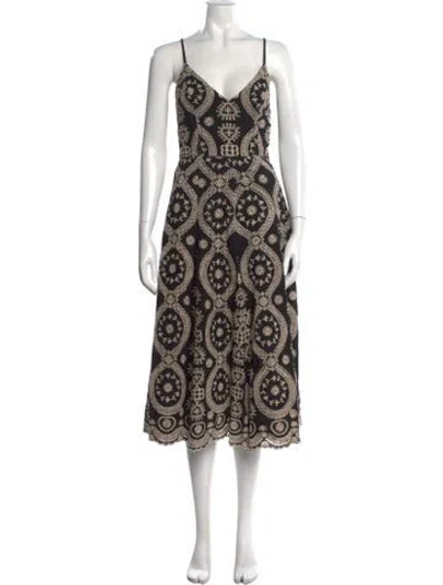Pre-owned Loveshackfancy Floral Print Midi Length Dress In Black