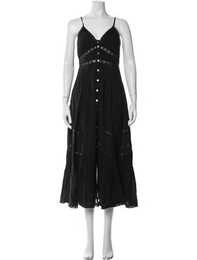 Pre-owned Loveshackfancy Floral Print Midi Length Dress In Black