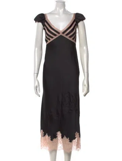 Pre-owned Loveshackfancy Floral Print Midi Length Dress In Black