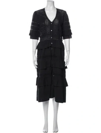 Pre-owned Loveshackfancy Floral Print Midi Length Dress In Black
