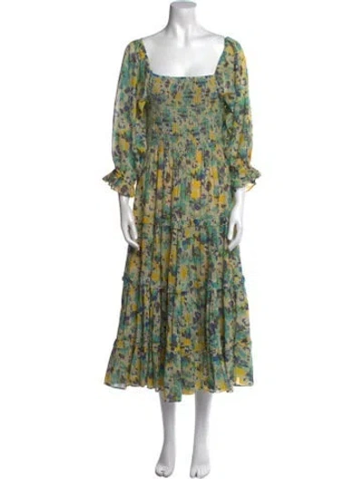 Pre-owned Loveshackfancy Floral Print Midi Length Dress In Blue