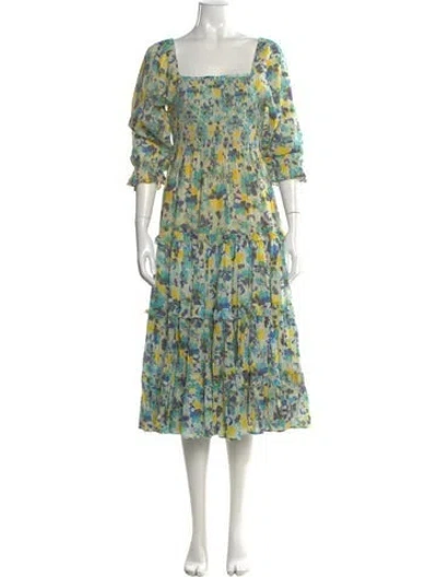 Pre-owned Loveshackfancy Floral Print Midi Length Dress In Blue