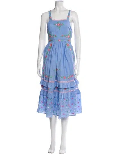 Pre-owned Loveshackfancy Floral Print Midi Length Dress In Blue