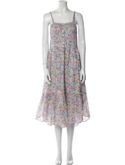 Pre-owned Loveshackfancy Floral Print Midi Length Dress In Blue