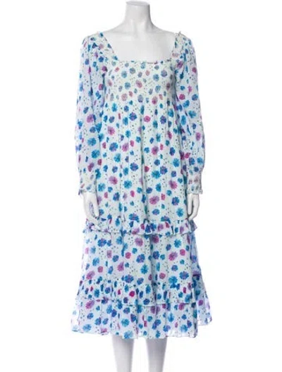 Pre-owned Loveshackfancy Floral Print Midi Length Dress In Blue