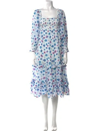 Pre-owned Loveshackfancy Floral Print Midi Length Dress In Blue