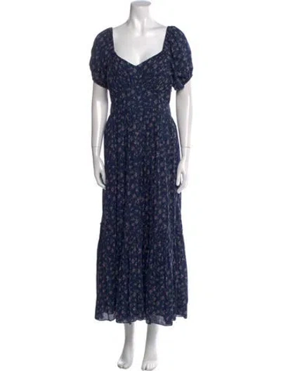 Pre-owned Loveshackfancy Floral Print Midi Length Dress In Blue