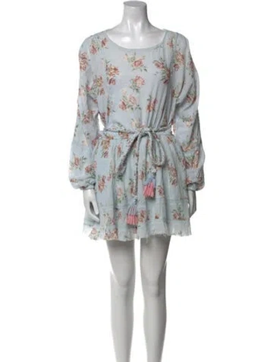 Pre-owned Loveshackfancy Floral Print Midi Length Dress In Blue