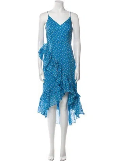 Pre-owned Loveshackfancy Floral Print Midi Length Dress In Blue