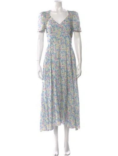 Pre-owned Loveshackfancy Floral Print Midi Length Dress In Blue