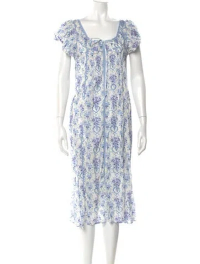Pre-owned Loveshackfancy Floral Print Midi Length Dress In Blue