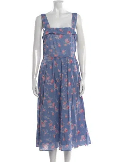 Pre-owned Loveshackfancy Floral Print Midi Length Dress In Blue