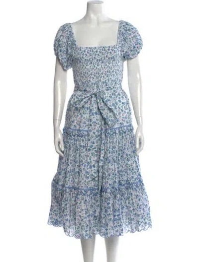 Pre-owned Loveshackfancy Floral Print Midi Length Dress In Blue