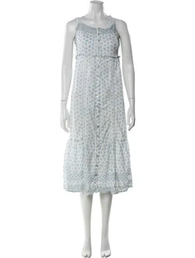 Pre-owned Loveshackfancy Floral Print Midi Length Dress In Blue