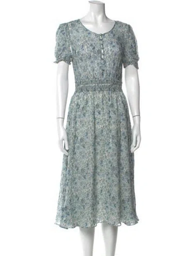 Pre-owned Loveshackfancy Floral Print Midi Length Dress In Blue