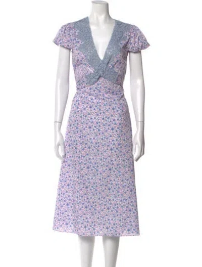 Pre-owned Loveshackfancy Floral Print Midi Length Dress In Blue