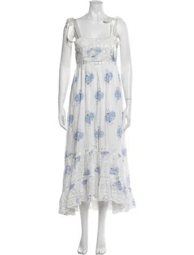 Pre-owned Loveshackfancy Floral Print Midi Length Dress In Blue