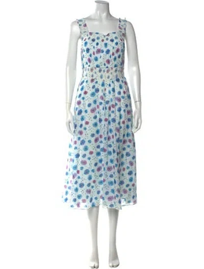 Pre-owned Loveshackfancy Floral Print Midi Length Dress In Blue