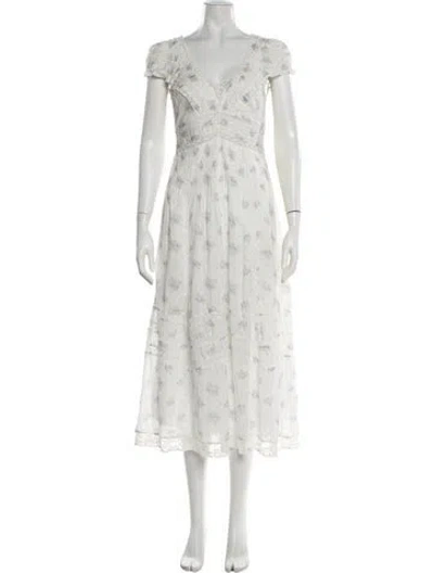 Pre-owned Loveshackfancy Floral Print Midi Length Dress In Blue