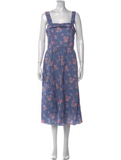Pre-owned Loveshackfancy Floral Print Midi Length Dress In Blue