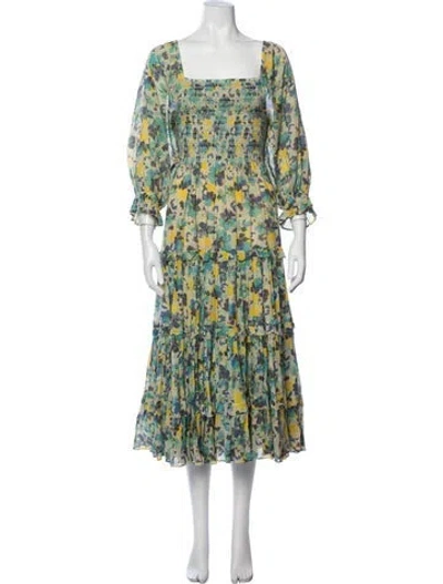 Pre-owned Loveshackfancy Floral Print Midi Length Dress In Blue