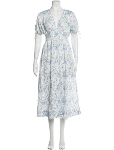 Pre-owned Loveshackfancy Floral Print Midi Length Dress In Blue