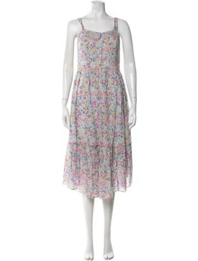 Pre-owned Loveshackfancy Floral Print Midi Length Dress In Blue