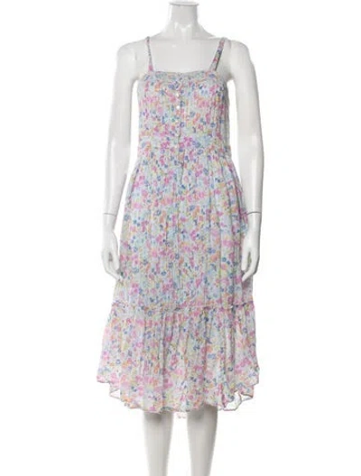 Pre-owned Loveshackfancy Floral Print Midi Length Dress In Blue