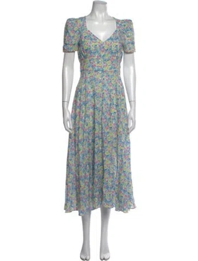 Pre-owned Loveshackfancy Floral Print Midi Length Dress In Blue