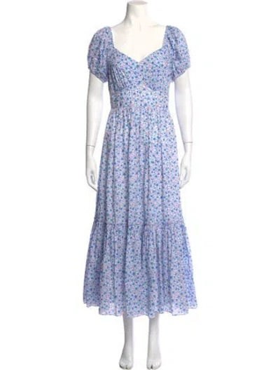 Pre-owned Loveshackfancy Floral Print Midi Length Dress In Blue