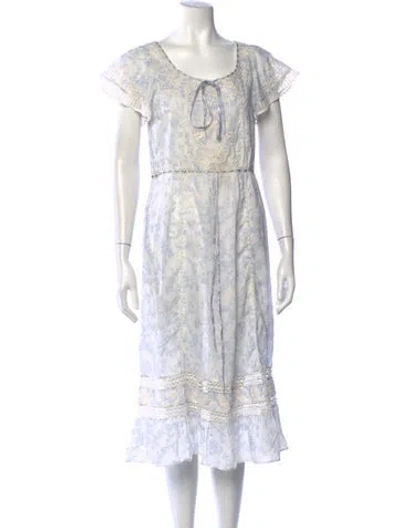 Pre-owned Loveshackfancy Floral Print Midi Length Dress In Blue