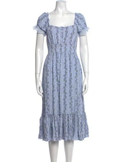 Pre-owned Loveshackfancy Floral Print Midi Length Dress In Blue