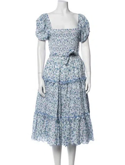 Pre-owned Loveshackfancy Floral Print Midi Length Dress In Blue