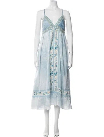 Pre-owned Loveshackfancy Floral Print Midi Length Dress In Blue