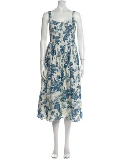 Pre-owned Loveshackfancy Floral Print Midi Length Dress In Blue/neutrals