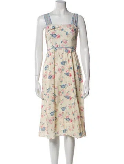 Pre-owned Loveshackfancy Floral Print Midi Length Dress In Blue/pink