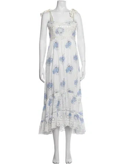 Pre-owned Loveshackfancy Floral Print Midi Length Dress In Blue/white