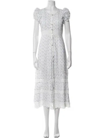 Pre-owned Loveshackfancy Floral Print Midi Length Dress In Blue/white