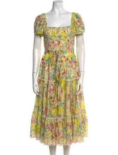 Pre-owned Loveshackfancy Floral Print Midi Length Dress In Green