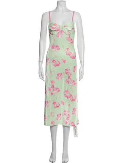 Pre-owned Loveshackfancy Floral Print Midi Length Dress In Green