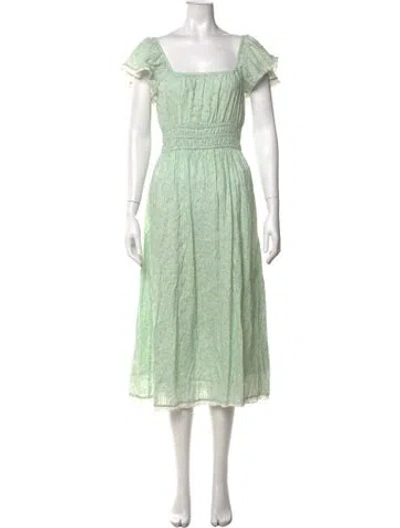 Pre-owned Loveshackfancy Floral Print Midi Length Dress In Green